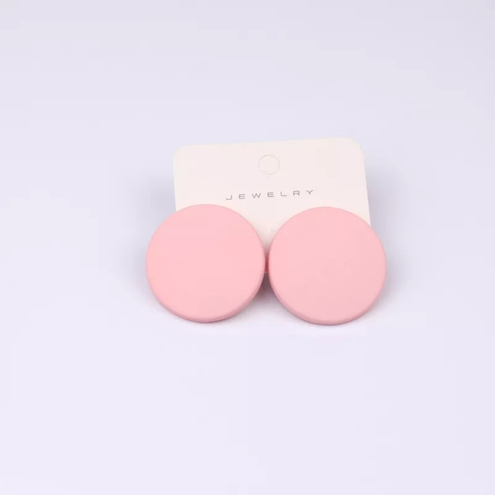 NEW ACRYLIC PERSONALITY PINK BIG ROUND PIERCE STUD TRENDY EARRINGS